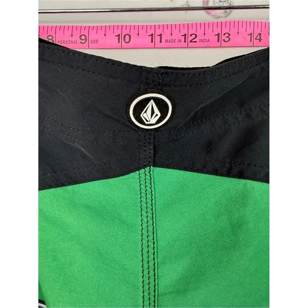 Volcom board shorts surf Green Black Neon Yellow Striped Board Shorts